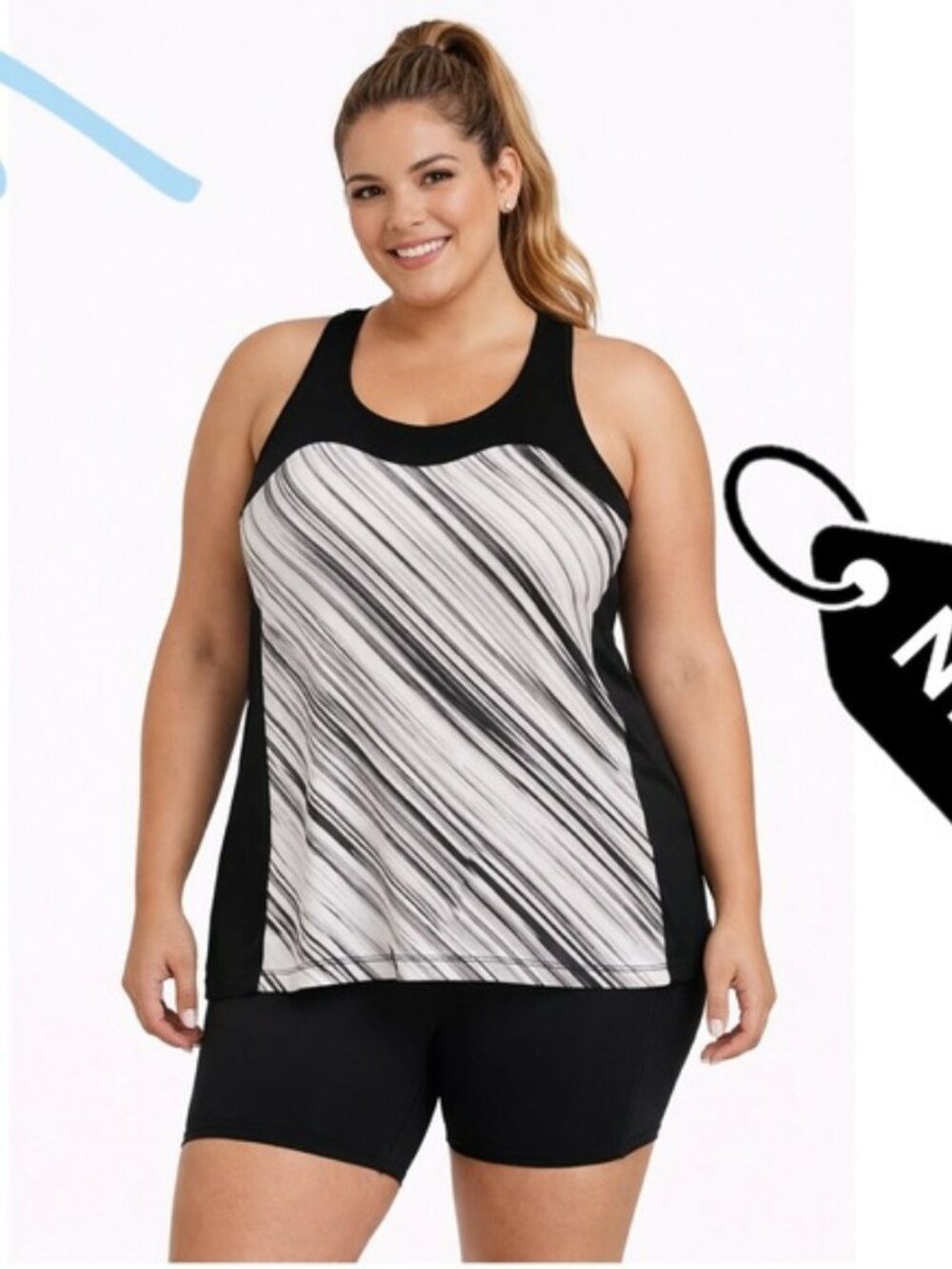 NWT Lane Bryant Active Razorback black white tank top size 14/16